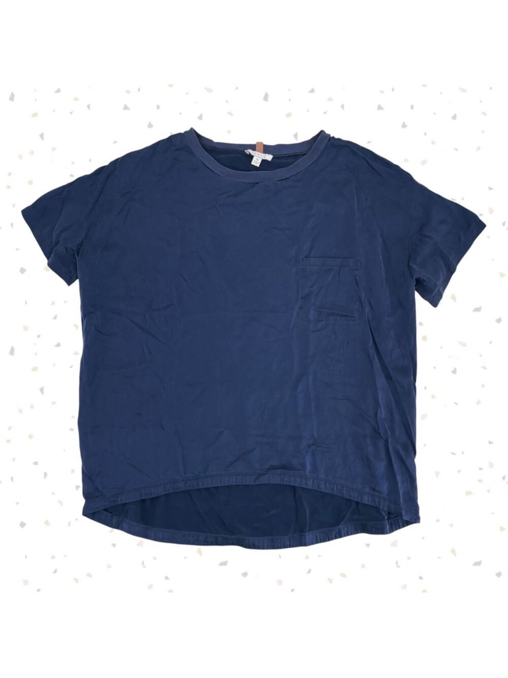 Lunya Navy Blue 100% Silk Pocket Short Sleeve Tee Oversized Sleep Shirt Size M
